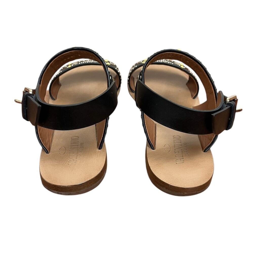 Valentino Garavani Black Suede Studded Flat Vacation Sandals Authentic Size 37.5 - Picture 8 of 12